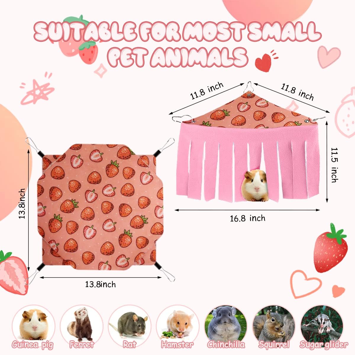 LYART Guinea Pig Rat Ferret Hammock and Warm Bed Small Pet Hideout Tunnel Cave Hanging Bunkbed Hammock Cage Toy for Hamster Sugar Glider Squirrel (2.Hammock & Hideout)