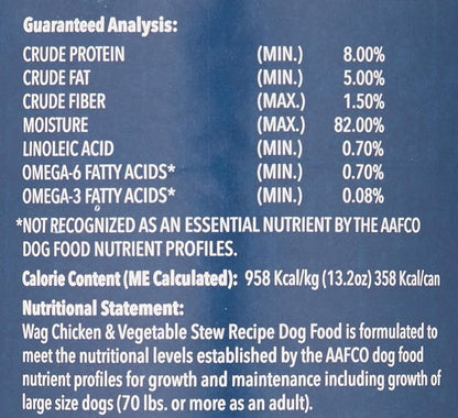 Amazon Brand - Wag Wet Canned Dog Food, Chicken & Vegetable Stew Recipe, 13.2 oz Can (Pack of 12)