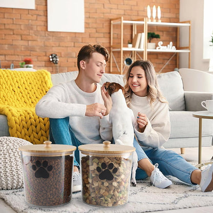 2 Pack Airtight Dog Treat Container,85oz Dog Cat Food Storage Container with Bamboo Lids,Puppy Cookie Jar,Up to 5~6LB,Pet Treat Canister with Scoops,Food Tong,Pen-Round