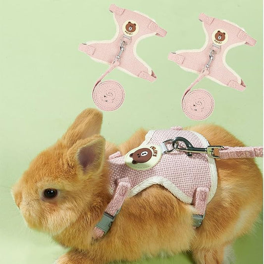 Rabbit Harness and Leash Set 2 Pieces Adjustable Bunny Harness Leash Ferret Harness Guinea Pig Harness Ferret Leash for Small Pets Walking Outdoor (Pink, Small)