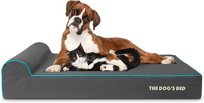 The Dog’s Bed Orthopedic Headrest Dog Bed XL Grey/Blue, Memory Foam, Pain Relief for Arthritis, Hip & Elbow Dysplasia, Post Surgery, Lameness, Waterproof Washable Cover