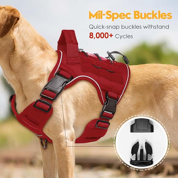 Heavy-Duty Tactical Dog Harness for Large Dogs, No Pull Adjustable Reflective Pet Vest with Molle System, K9 Military-Grade Control for Service Training, Outdoor & 10+ Breeds, Red, Medium
