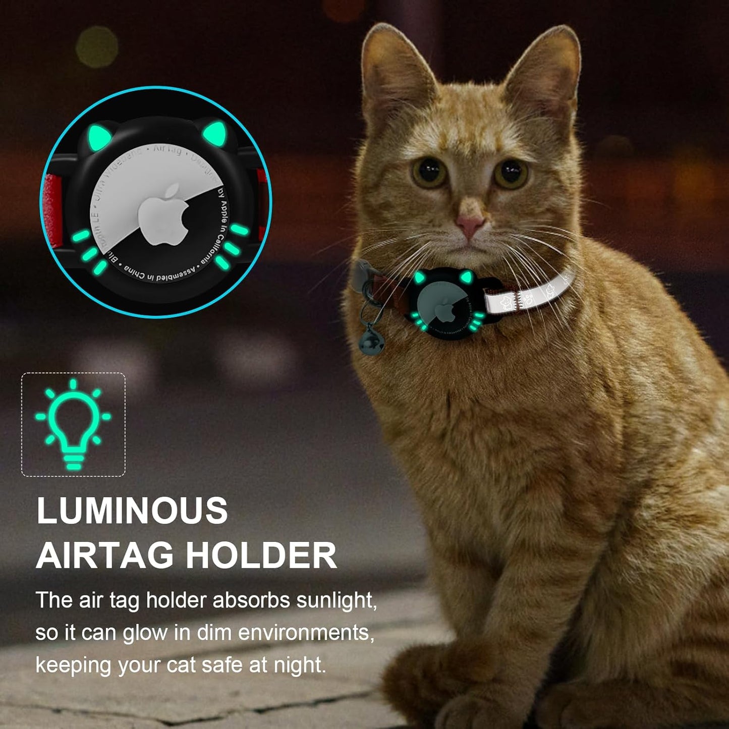 Airtag Cat Collar, Reflective Cat Collar with Apple Air Tag Holder, Breakaway GPS Tracker Pet Collar with Bell for Cat Kitten, Airtag Not Included, Pink, XS(7-9 Inch)