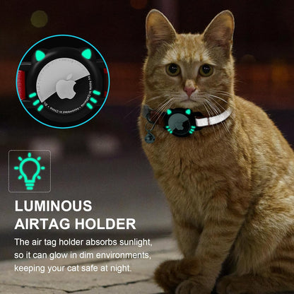 Airtag Cat Collar, Reflective Cat Collar with Apple Air Tag Holder, Breakaway GPS Tracker Pet Collar with Bell for Cat Kitten, Airtag Not Included, Pink, XS(7-9 Inch)