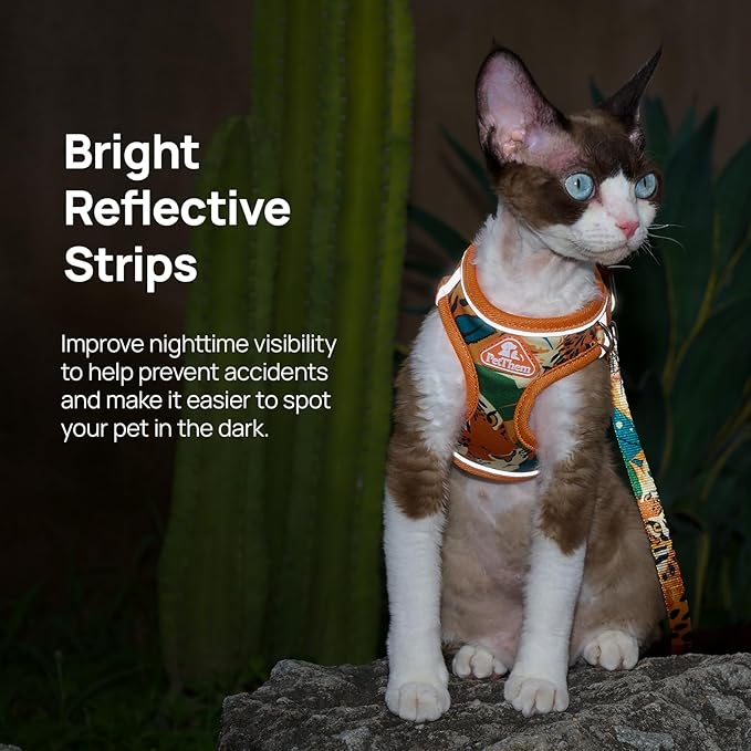 Cat Harness and Leash Set, Step-in Escape Proof Adjustable Vest Harness for Small Medium Large Cats, Lightweight Soft Breathable Reflective Kitten Harness, Easy to Wear for Walking Travel, Camping, L