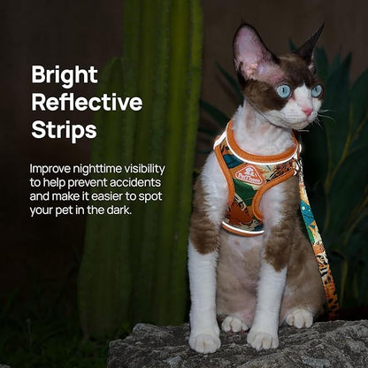 Cat Harness and Leash Set, Step-in Escape Proof Adjustable Vest Harness for Small Medium Large Cats, Lightweight Soft Breathable Reflective Kitten Harness, Easy to Wear for Walking Travel, Camping, S