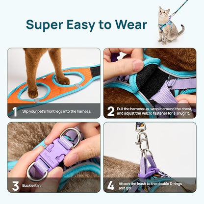 Cat Harness and Leash Set, Step-in Escape Proof Adjustable Vest Harness for Small Medium Large Cats, Lightweight Soft Breathable Reflective Kitten Harness for Walking Travel, Camping(Butterfly, M)