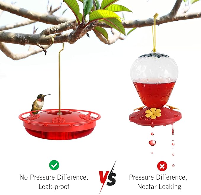 eWonLife Hummingbird Feeder for Outdoors, 2 Pack, Leak-Proof, Easy to Clean and Refill, Saucer Humming Bird Feeder Plastic, Including Hanging Hook, with 5 Feeding Ports (16 Ounce/Pack)