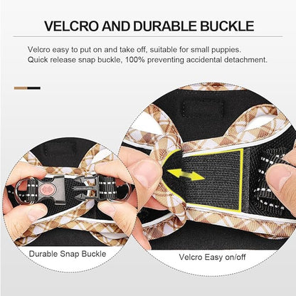 Mercano Soft Mesh Dog Harness and Leash Set, No-Chock Step-in Reflective Breathable Lightweight Easy Walk Vest Harnesses with Safety Buckle for Small Dogs, Cats (Black Yellow, L)