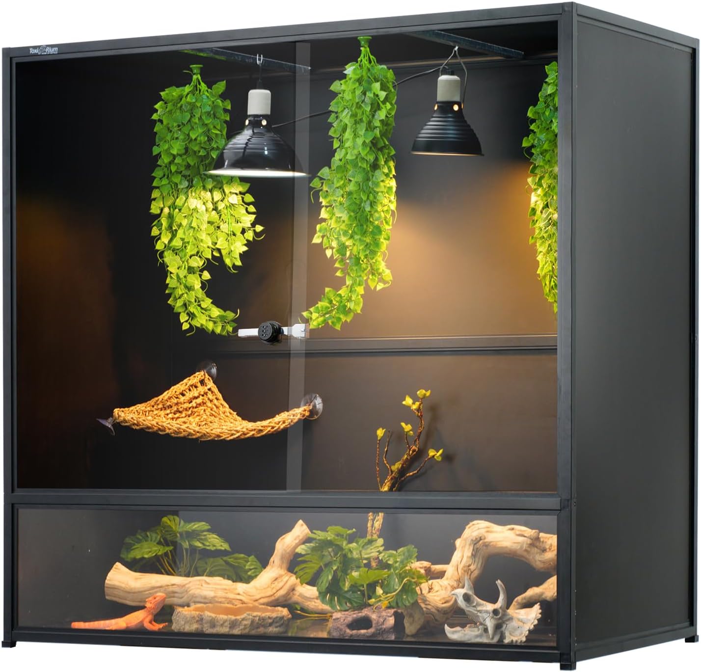 Reptile Tank 230 Gallon, 48"x24"x46" Large Reptile Enclosure for Bearded Dragon and Ball Python, Extra Tall Snake Terrarium with Front Opening Tempered Glass Door, Combination Lock