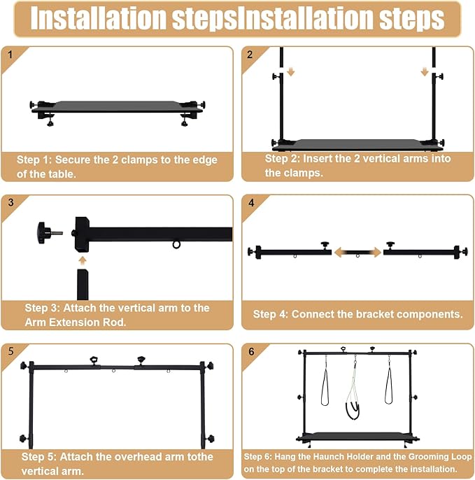 Dog Grooming arm with Restraint Loops, Adjustable Height(0"~35"),Adjustable Width (32"~47") for Large & Medium & Small Pets Bathing & Grooming (Black)