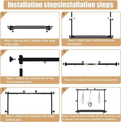 Dog Grooming arm with Restraint Loops, Adjustable Height(0"~35"),Adjustable Width (32"~47") for Large & Medium & Small Pets Bathing & Grooming (Black)