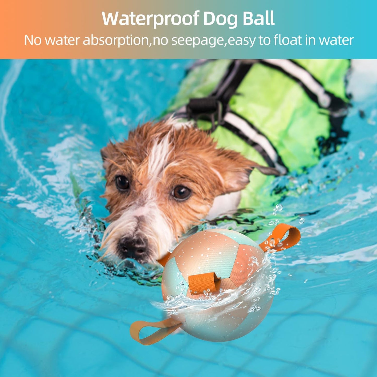 QDAN Small Dog Balls: Dog Soccer Ball with Straps- Premium Dog Toys Balls- Puppy Outdoor Dog Toys Pet Training Ball Birthday Gifts for Small Dogs- Rainbow Orange (5 Inch)