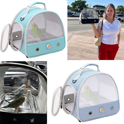 Bird Carrier, Portable Small Bird Parrot Parakeet Carrier with Standing Perch and Soft Mat, Side Access Window Collapsible
