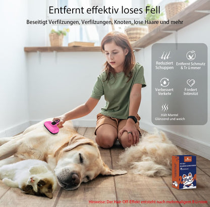 Dog Brush for Shedding & Grooming, Self Cleaning Slicker with Retractable Pins for Short & Long Haired Dogs & Cats. Removes Loose Fur, Undercoat, Mats & Tangles. Fits Large, Small Pet. Pink