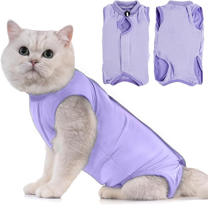 Avont Cat Recovery Suit - Kitten Onesie for Cats After Surgery, Cone of Shame Alternative Surgical Spay Suit for Female Cat, Post-Surgery or Skin Diseases Protection -Purple(M)