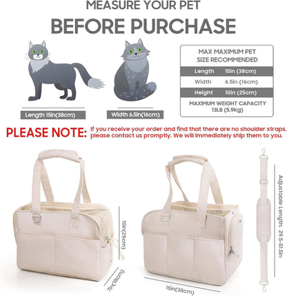 Dog Carriers for Small Dogs, Soft Sided Folding Dog Purse for Dogs Medium Cats Puppies up to 13 Lbs, Washable Breathable Puppy Carrier for Outdoor Travel (Small Beige)