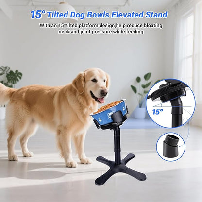 Dog Bowls,Elevated Adjustable Dog Bowl Stand with 3 Heights & Tilted Feeding Design, Raised Stand Compatible with Medium & Large Breeds(with Stainless Steel Bowls-Black)