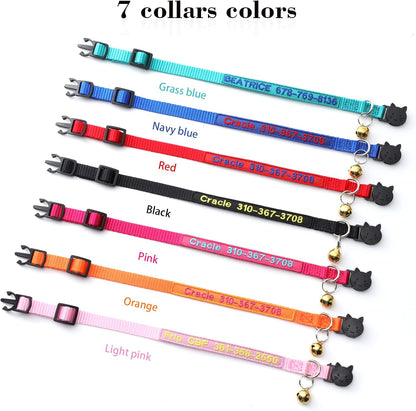 shangye Personalized Cat Collar, Custom Embroidered Cat Collars with with Name and Phone Number, Nylon ID Collar for Cat or Kitten with Breakaway Safety Release Buckle with Bell