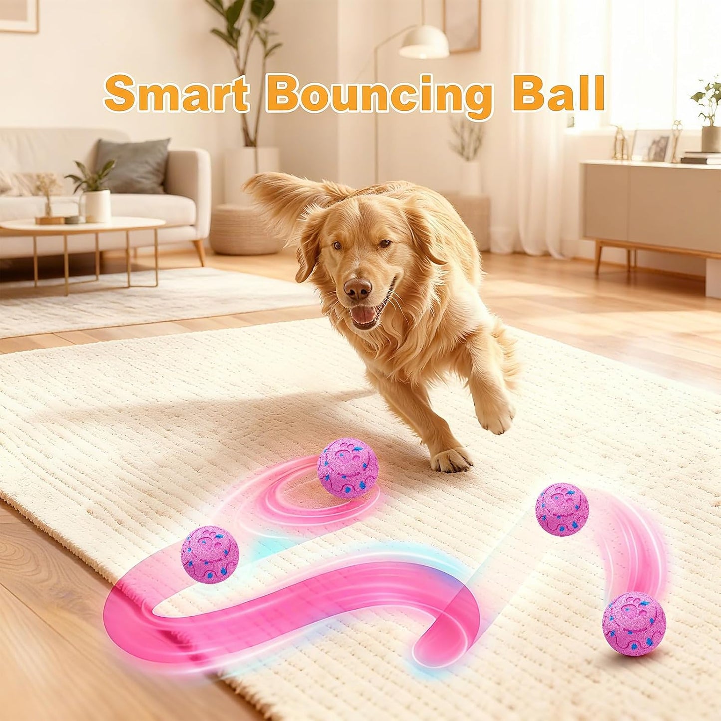 Dog Balls: Interactive Dog Ball, Self-Moving Dog Toy with Auto-Rolling & Bouncing, E-TPU Material, IP54 Waterproof, Motion-Activated, for Small/Medium/Large Dogs (Pink)