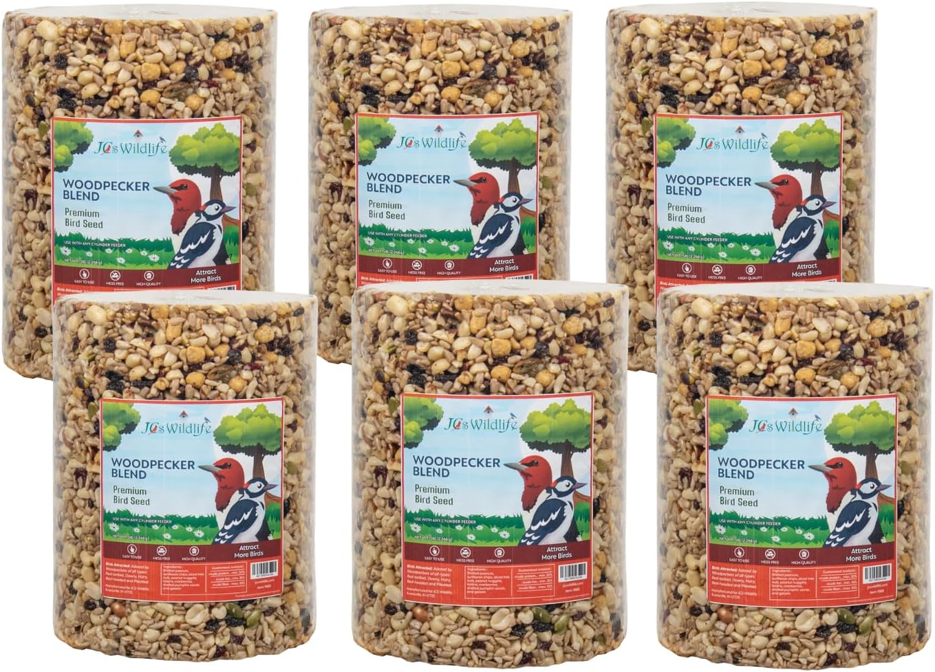 6-Pack JCs Wildlife Woodpecker Blend Bird Seed Large Cylinder, 5 lb