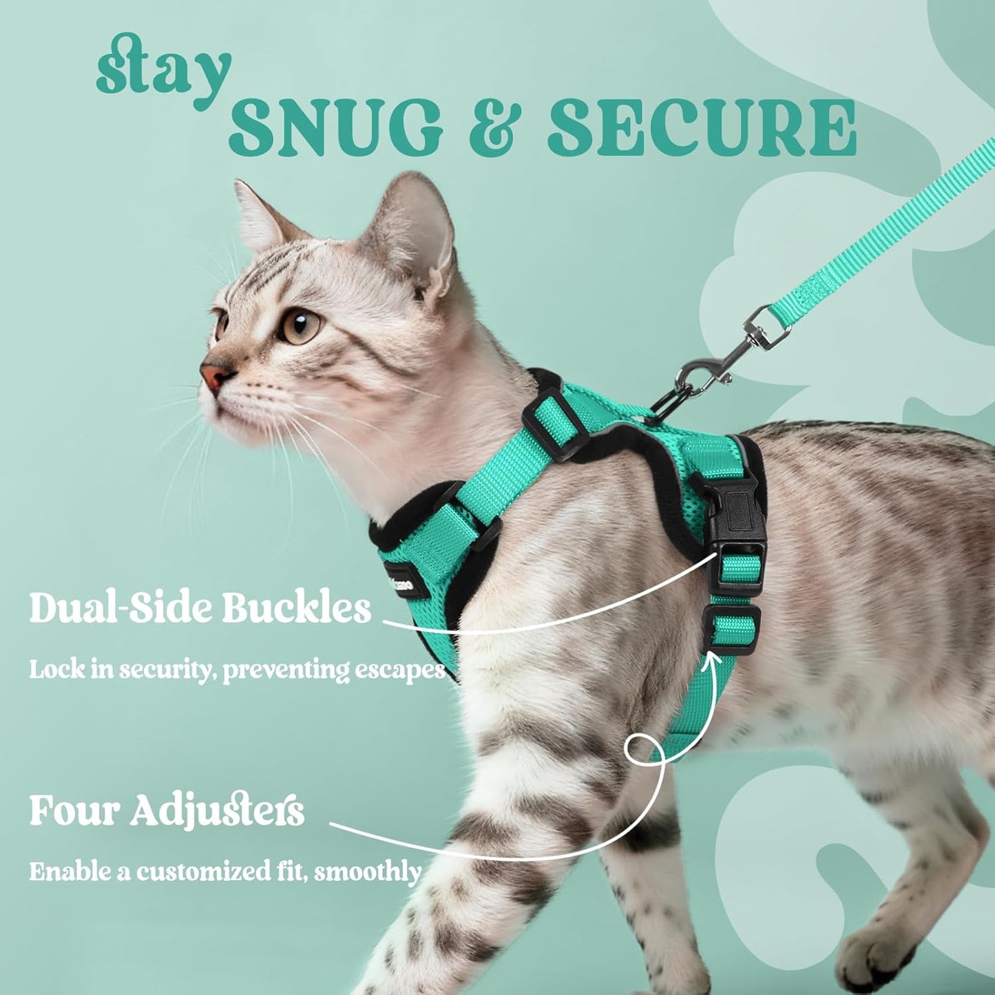 rabbitgoo Cat Harness and Leash for Walking, Escape Proof Soft Adjustable Vest Harnesses for Cats, Easy Control Breathable Reflective Strips Jacket, Emerald, XXS