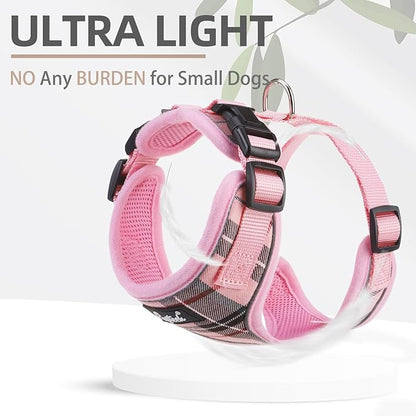 PUPTECK Soft Mesh Dog Harness and Leash Set Pet Puppy Cat Adjustable Reflective Padded Vest No Pull Harnesses, Pink, M