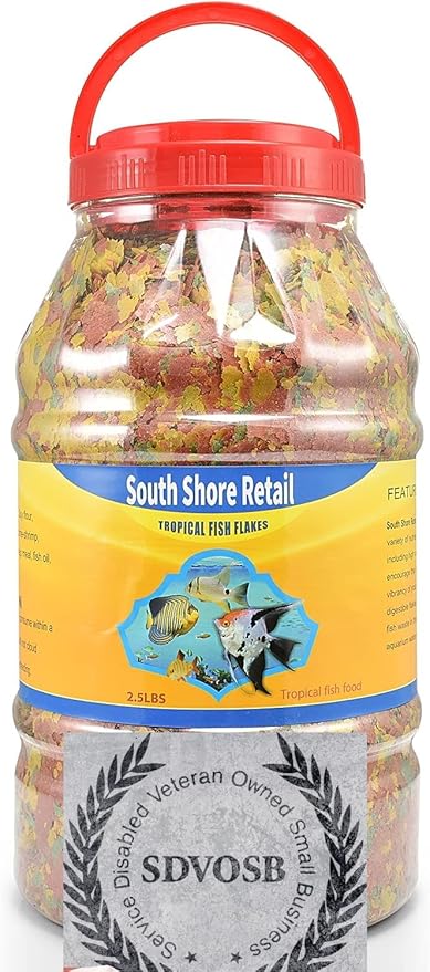 Color Enhancing Tropical Fish Food Flakes - 2.5lb Bulk Fish Food| Veteran Owned - Suitable for all Freshwater, Marine, Pond, And Goldfish | Nutritious Diet with Shrimp, Plankton, and Spirulina
