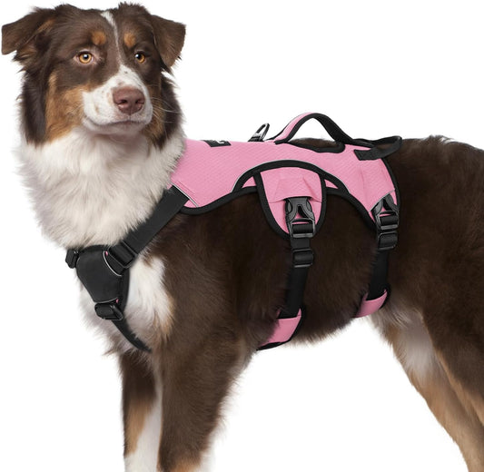 rabbitgoo Escape Proof Dog Harness Medium, Soft Padded Full Body Pet Harness, Reflective Adjustable No Pull Vest with Lift Handle and Leash Clip for Walking Hiking Training, Light Pink, M