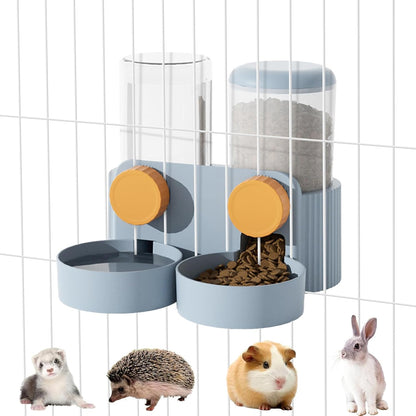 Rabbit Automatic Food Feeder and Water Dispenser Bunny Gravity Feeding Station Waterer Set Hanging Self-Dispensing Feeder for Ferret,Guinea Pigs Chinchillas Hedgehog (Blue)