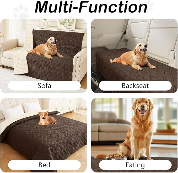 hyha Waterproof Dog Bed Blanket, Soft Pet Blankets, Waterproof Couch Cover for Dogs, Reversible Sofa Covers Washable for Furniture (82x102 Inch, Chocolate/Beige)