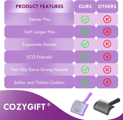 Long Pin Dog Slicker Brush for Long Haired Dogs, Removes Loose Hair, Tangles and Knots, Professional Pet Grooming Kit, Purple