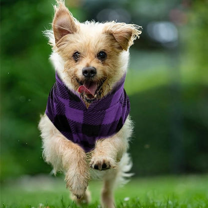 KAMA BRIDAL Spring Autumn Winter Coat Pullover Fleece Vest for Cats Small and Medium Dogs Thin Sweater Purple & Black Plaid (Purple, XS)