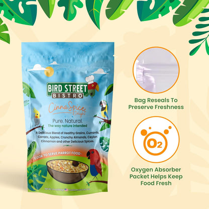 Parrot Parakeet Cockatiel Food - Bird Food - Cooks in 3-15 min with Natural & Organic Grains - Legumes - Non-GMO Fruits, Vegetables, & Health Orientated Spices (4.00 Pound (Pack of 1), CinnaSpice)