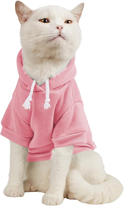 QWINEE Basic Dog Hoodie Sweatshirt Puppy Sweater Warm Cat Costumes Pet Clothes for Chihuahua Puppy Kitten Small Medium Dogs Light Pink X-Small