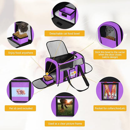 Cat Carrier Pet Carriers Airline Approved for Small Dogs Kitten Carrier for Small Medium Animals Under 15lb, Collapsible Soft Sided Travel Carrier, Purple