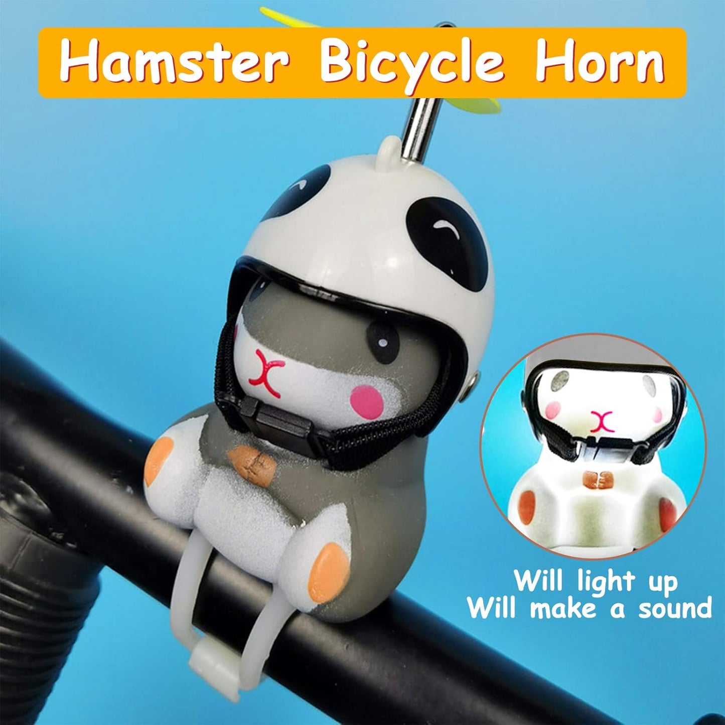 wonuu Duck Bike Bell with Light and Helmet Cute Hamster Bicycle Horn, Dashboard Decoration Hamster Toy Motorcycle Bike Bells Rubber Duck Car Dashboard Decorations
