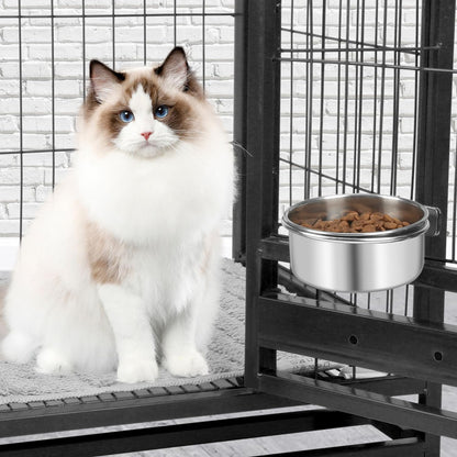 Dog Bowl Stainless Steel Dog Bowls Pet Hanging Food Water Bowl Cage Feeding Cup Feeder for Dogs Cats Rabbits Birds Small Animal (Small (2pcs)