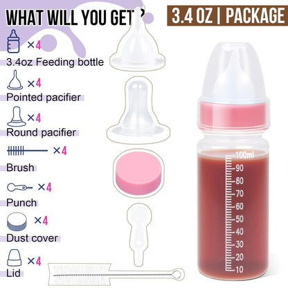 Puppy Kitten Nursing Bottle 3.4oz - Small Animal Feeding Kit with Nipples | Hand Feeding Supplies for Puppies, Kittens, Rabbits, Ferrets & Newborn Pets