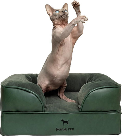 NOAH & PAW Small Dog Bed, 20x15x8 Inch, Cat Bed for Indoor Cats, Orthopedic Eggshell Memory Foam Infused with Cooling Gel, Waterproof Inner Cover Machine Washable (Faux Leather Collection)