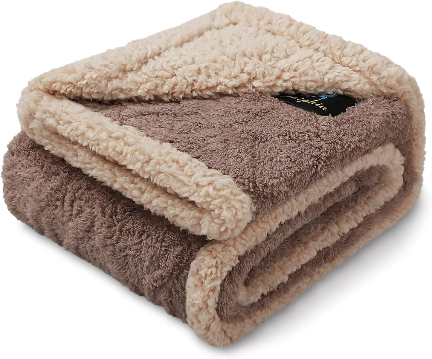 Waterproof Pet Blanket, Liquid Pee Proof Dog Blanket for Sofa Bed Couch, Reversible Sherpa Fleece Furniture Protector Cover for Small Medium Large Dogs Cats, Khaki Queen Size（90" x 82"）