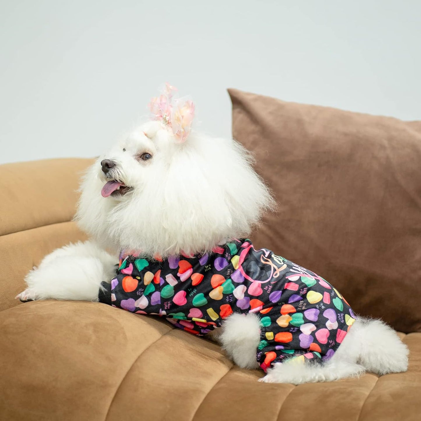 CuteBone Small Dogs Valentines Outfit Soft Puppy Onesies Pjs Dog Pajamas Pet Coat Cat Apparel Comfy Doggie Jumpsuit Bodysuit for All Seasons P272XS