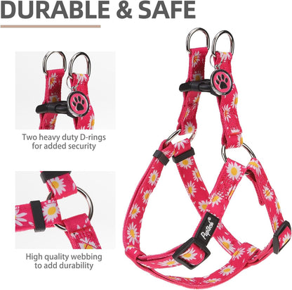 PUPTECK No Pull Dog Harness Soft Adjustable Basic Nylon Step in Puppy Vest Outdoor Walking with ID Tag, Fuchsia Daisy, S