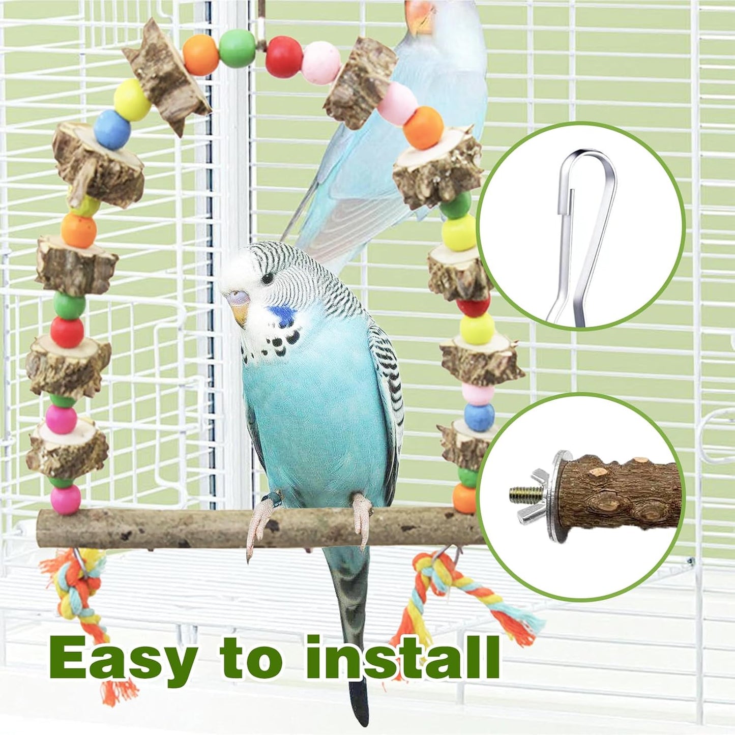 Parrot Cage Accessories-Pure Wood Parrot Perches Toys,Climbing Ladder,Bird Rotating Perch,Bird Swing,Suitable for Parakeet,Conure,Cockatiel,Mynah,Love Birds Finches