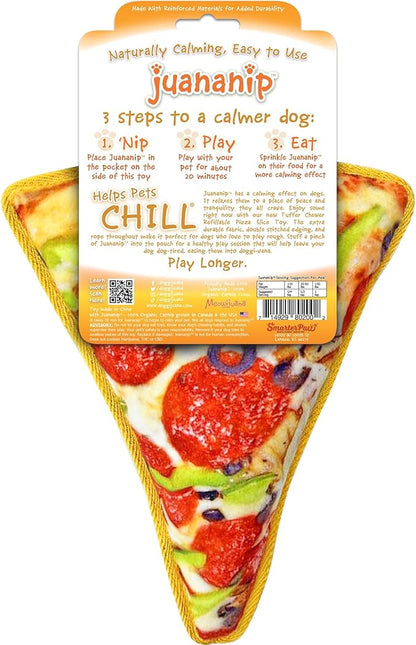 Doggijuana Tuffer Chewer Plush Dog Toy | Funny Dog Toy Plush with Juananip Catnip for Dogs | Calming Aid for Dogs | Interactive Squeaky Chew Toy for Play (Supreme Pizza)