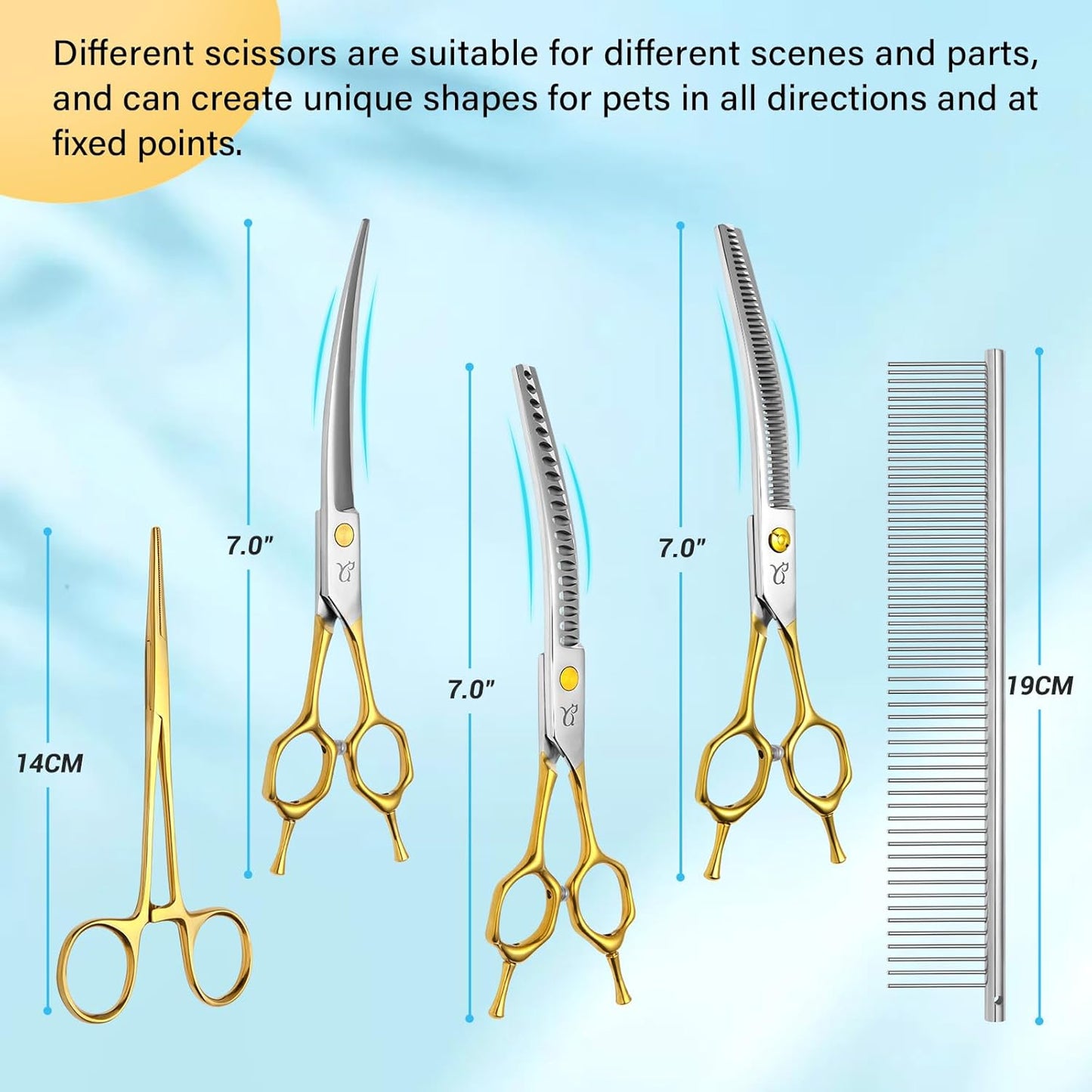 Dog Grooming Scissors,Curved Thinning Shears Curved Chunkers Shears with Safety Round Tips, Sharp and Comfortable 4 in 1 Dog Scissors for Grooming
