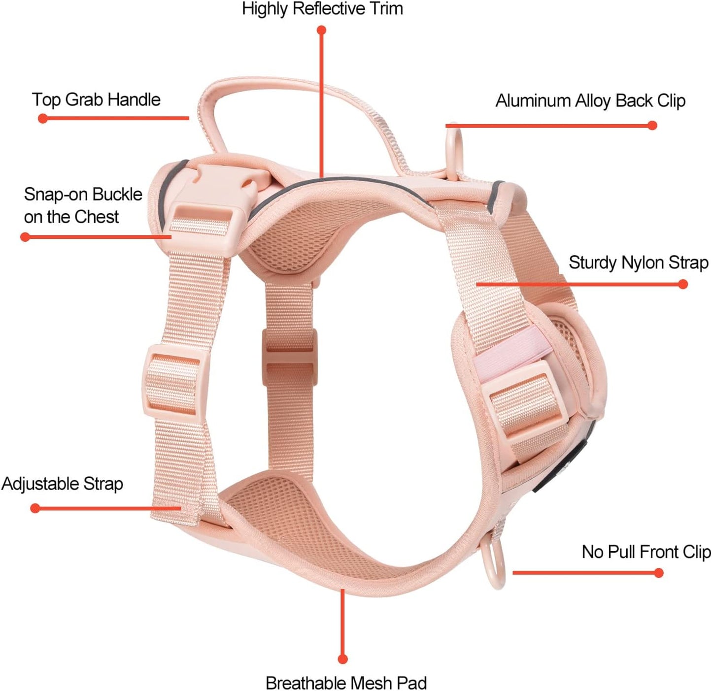 Petmolico Dog Harness for Small Dogs, Cute Harness Vest with Two Leash Clips and Soft Handle, Reflective Easy Walk Puppy Vest - Pink, Medium