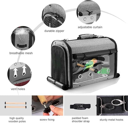 Sanmoncare Bird Carrier Bag Cockatiel Travel Cage with Stand, Lightweight Travel Carrier for Small Bird, Portable Parrot Travel Bag, Pet Transparent Travel Backpack