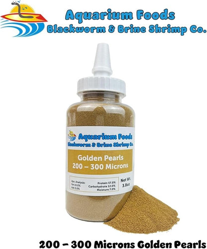 Aquatic Foods Inc. Golden Pearls 200-300 Microns for Tropical Fish Fry, Babies, Guppies, Tetras, Bettas, Nano Fish, for Corals, Anemones, Reef Tanks…3.8oz Squeeze Bottle