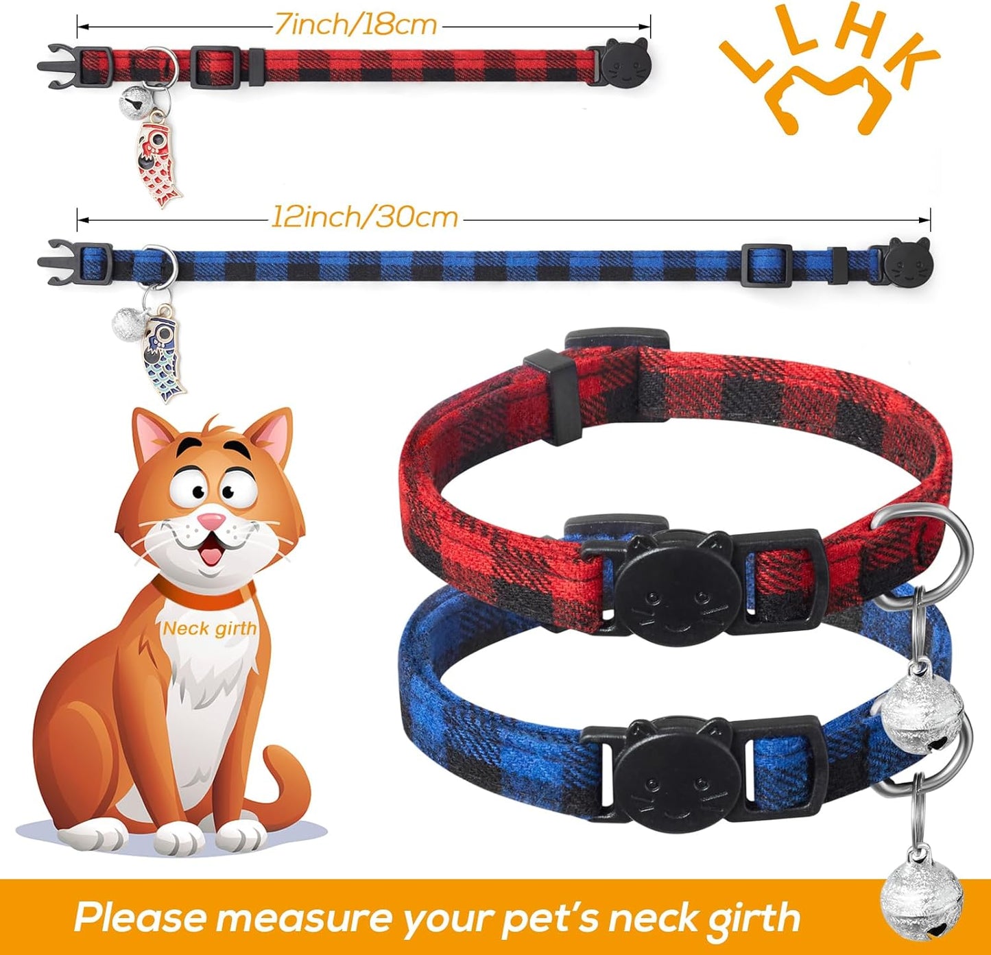 LLHK 4 Pack Small Fish Cat Collars with Bow Tie and Bell,Personalized Breakaway Kitten Collar for Girl boy Cats,Adjustable 7-12inch,Cute for Kitty Kitten Adult Cats,Pet Supplies,Stuff,Accessories